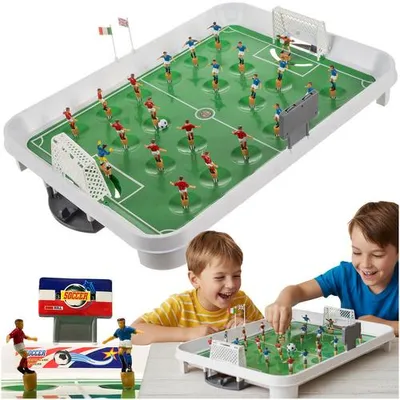 Produktbild von Federfußball Tischspiel für Kinder – Fußballspiel mit gefederten Spielfiguren, 2 Toren und Ball – ISO TRADE 26644