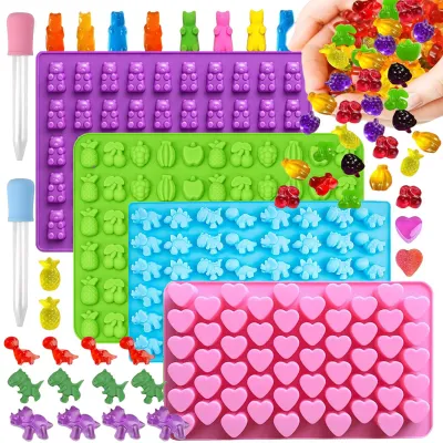 Produktbild von Gummibärchenform Set - 4 Formen mit insgesamt 219 Mulden - Silikonform zur Herstellung von Süßwaren