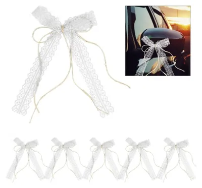 Produktbild von 30 Stück Hochzeit Autoschleifen Spitze Antennenschleifen Weiße Doppelschicht Bänder und Schleifen Hochzeit Autoschmuck Schleifen für Hochzeit Auto Party Geschenke Süßigkeiten Taschen Dekor