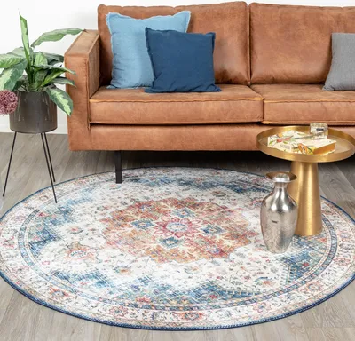 Produktbild von Volero - Teppich Vintage Rund - Azara Hellblau - Ø 120 cm - Wohnzimmer, Esszimmer, Schlafzimmer - Klassik, Orientalisch