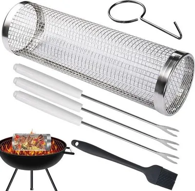 Produktbild von Famanu Grillkorb aus Edelstahl - Rollender Grillkorb für BBQ