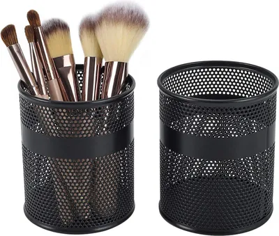 Produktbild von Mesh Schreibtisch Organizer - Stiftehalter und Make-up Pinselhalter - 2 Stück - Schwarz - Metall