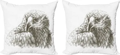 Produktbild von ABAKUHAUS Adler Kissenbezug Set (2Stück), Illustration Des Raubvogel Vogel Power Porträt Monochromic Kunst Druck, 40 x 40 cm, Weiß Schwarz