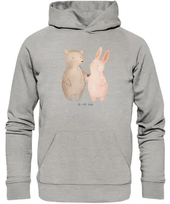 Produktbild von Mr. & Mrs. Panda Kuschelhoodie Bär und Hase Umarmen Größe M - Heather Grey - Geschenk, Bester Freund, Ehemann, Sweatshirt, für Immer, Umarmung, Kapuzenpulli, Hoodie