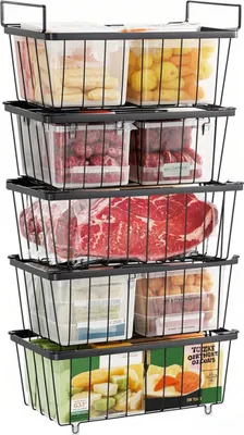 Immagine prodotto di 5 contenitori per congelatore, cestelli impilabili per congelatori a pozzetto