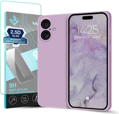 Produktbild von Hülle für Apple iPhone 16 mit 9H Displayglas Displayschutz Case Cover Bumper Smartphone Softgrip Schutzhülle Farbe: Lila