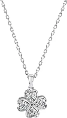 Produktbild von V Anhänger mit Kette 925 Sterling Silber rhodiniert Kleeblatt Zirkonia