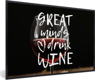 Produktbild von MuchoWow® Gerahmtes Poster Weinzitat "Große Geister trinken Wein" mit einem Weinglas 30x20 cm - Poster mit Schwarzem Bilderrahmen Wandposter Rahmen Foto Bilder - Kunstdruck - Bild-Poster