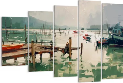 Produktbild von Bild auf Leinwand - Leinwandbild - Boot Ufer Brücke - 150x100cm - Wand Bild - Wanddeko - Leinwanddruck - Bilder - Kunstdruck - Wanddekoration - Leinwand bilder - Wandkunst - EG150x100-3829