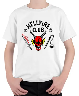 Produktbild von HELLFIRE CLUB Dämon Schädel Hörner D20 Flammenschwert Rollenspiel Kinder T-Shirt, Weiß, 152