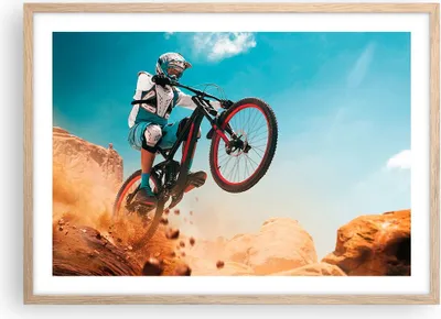Produktbild von Gerahmtes Poster - Rahmen in heller Eiche - Fahrrad Sport Helm - 70x50 cm - Wand Bild - Wanddeko - Wandbilder - Wandposter - Bilderrahmen - Bilder - Kunstdruck - Wandbild - P2NAA70x50-4098