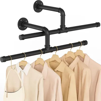 Image de Porte-manteaux industriels - Stockage de vêtements rustiques - 2 pièces - Noir - 51cm