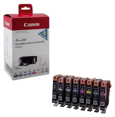 Zdjęcie produktu dla Canon 6384B010, Standardowa wydajność, Czarny, Cyjan, Szary, Jasny Szary, Purpurowy, Cyan fotograficzny, Magenta fotograficzna, Żółty, Tusz na bazie pigmentu, Atrament barwnikowy, 8 szt., Multipak