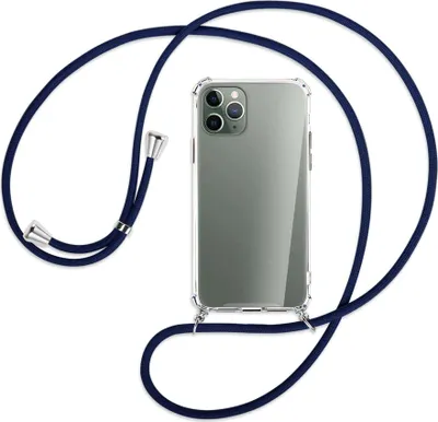 Produktbild von Handykette Backcover-Schutzhülle mit Band (Metall silberfarben) für Apple iPhone 11 Pro - dunkelblau