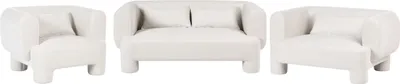 Zdjęcie produktu dla BELIANI Komplet wypoczynkowy 6-osobowy biały tapicerowany zaokrąglony w stylu retro sofa dwu i trzyosobowa fotel tapicerka