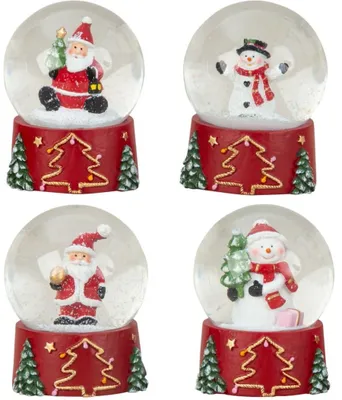Produktbild von 4 Stück Schneekugeln 8,5cm Weihnachtsmänner Schneemänner Weihnachtsmotive Deko