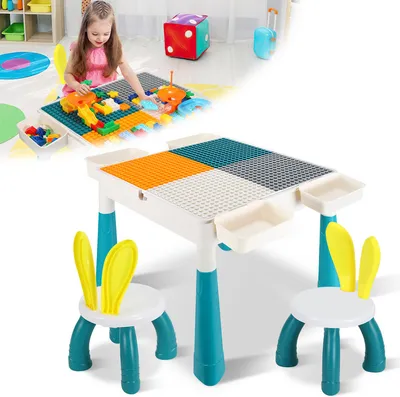 Produktbild von TolleTour Kindersitzgruppe Mit 2 Stühle ,251 Stück Bausteine Kindertisch Kindermöbel set Kleinkind Spieltisch Mehrzweck Tabelle Zum