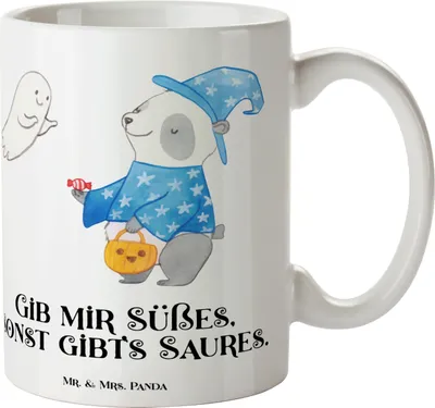 Produktbild von Mr. & Mrs. Panda Tasse Panda Zauberer - Weiß - Geschenk, Teetasse, Kaffeebecher, Trinkbecher, Gespenst, Becher, Dekoration, Kaffeetasse, Trick Or Treat, Halloween Deko