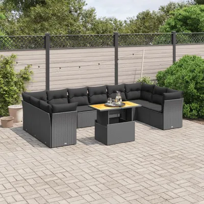 Produktbild von Design 11-tlg. Garten-Sofagarnitur mit Kissen Schwarz Poly Rattan, Gartenmöbel-Sets 2024 Neu