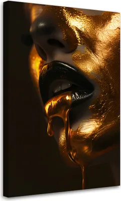 Produktbild von Leinwandbild Lippen einer Frau in Gold 40x60 Feeby Schwarz bild für die wand bereit zum aufhängen