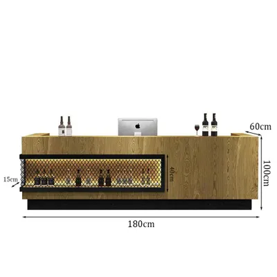Image de Bar Comptoir Grand comptoir de réception Caisse Comptoir de réception Restaurant Comptoir de caisse avec espace de rangement 180*60*100cm Couleurs bois【HTSM 180】