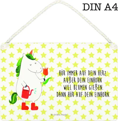Produktbild von Mr. & Mrs. Panda Schild Einhorn Gärtner DIN A4 - Weiß - Geschenk, Blume, Garten, wandtafel, Freude, Türschild, holzbild, Unicorn, Freundin, kleine aufmerksamkeit