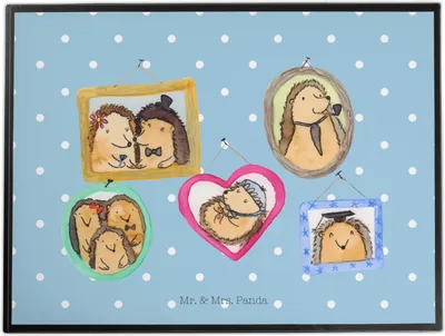 Produktbild von Mr. & Mrs. Panda schreibtischunterlage Igel Familie - Blau Pastell - Geschenk, bastelunterlage, Muttertag, Bilder, Liebe, schreibtischunterlagen, Schreibunterlage