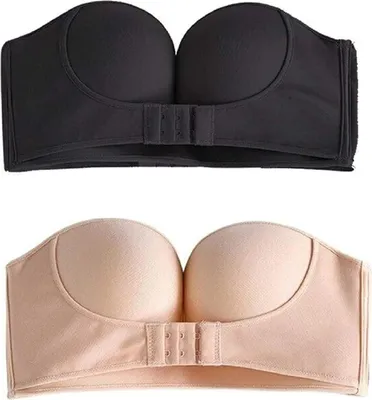 Obrázek produktu pro 2-pack push-up podprsenka bez ramínek, černá a béžová, paměťová pěna, z hedvábí a mikrovlákna - GLAMBRA 70 A