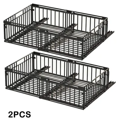 Obrázek produktu pro Výsuvný organizér do skříně – sada 2 kusů výsuvných košů – ocel – tiché kolejnice – do kuchyně, kanceláře, ložnice – černá