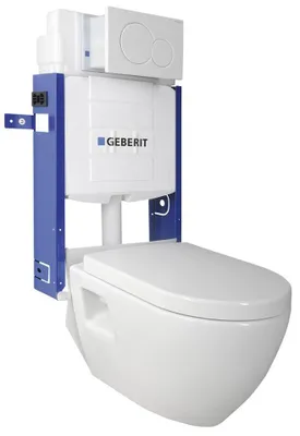 Produktbild von Aqualine Nera Wand-WC mit UP-Spülkasten und Geberit Knopf, weiß