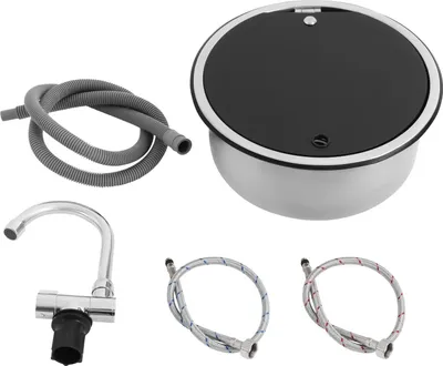 Image de Ensemble d'évier, acier inoxydable, robinet rabattable, argent