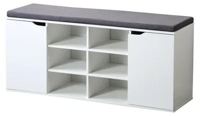 Produktbild von KESPER Schuhschrank weiß mit Sitzkissen – 103 x 30,5 x 48 cm – 6 Fächer & 2 Türen mit variablen Einlegeböden – praktische Sitzbank – 1591813