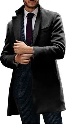 Produktbild von ASKSA Pánský zimní vlněný kabát, dlouhý slim fit business bunda, černá, S