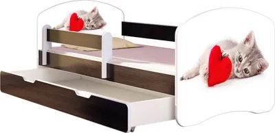 Produktbild von ACMA Jugendbett Kinderbett Junior-Bett Komplett-Set mit Matratze Lattenrost und Rausfallschutz Wenge 40 Katze mit Herz 180x80 + Bettkasten