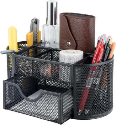 Produktbild von Organizer/Schreibtisch Tidy, Mesh Metall Büro-Organizer mit Schublade und Stifthalter für Stifte, Haftnotizen, Ordnerklammern, Hefter