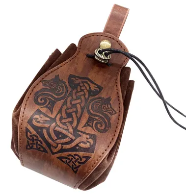 Produktbild von Mittelalterliches Gürteltasche Braun - Wikinger Stil Bauchtasche mit Kordelzug