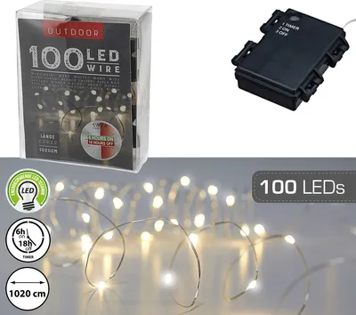 Produktbild von Lichterkette Outdoor 1020cm 100 LEDs warmweiß Silberdraht Timerfunktion batteriebetrieben Weihnachtsbeleuchtung Leuchtdraht