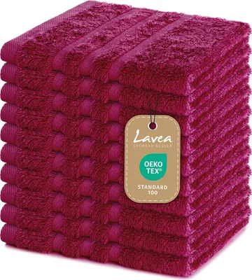 Produktbild von Lavea® 10er Set Seiftuch 30x30 cm – Hochwertige Gästehandtücher 30x30 - 100% Baumwolle, Elena – Saugstark, Waschbar und Strapazierfähig - Bordeaux