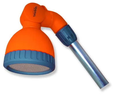 A close-up studio shot of a shower head attachment.