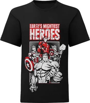 Produktbild von Marvel Avengers Kinder T-Shirt Earths Mightiest Heroes HE453 (128) (Schwarz/Weiß/Rot)