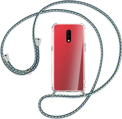 Produktbild von Handykette Backcover-Schutzhülle mit Band (Metall silberfarben) für OnePlus 7 - grün/blau/weiß