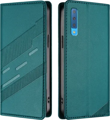Produktbild von Hülle für Samsung Galaxy A7 2018, Kunstleder Brieftaschen Handyhülle mit Kartenfach und Standfunktion Grün