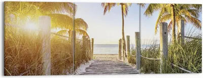 Produktbild von Bild auf Leinwand - Leinwandbild - 3 Teile - Strand Palmen Fußgängerbrücke - 150x50cm - Wand Bild - Wanddeko - Wandbilder - Leinwanddruck - Bilder - Wanddekoration - Leinwand bilder - CA150x50-4171
