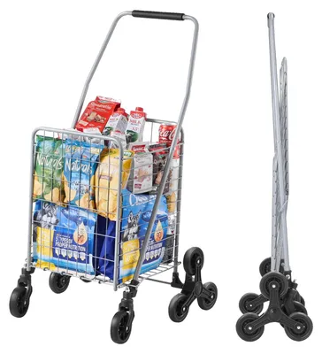 Productafbeelding van VEVOR Trapwagen, 45 liter, Trapwagen met 360° stuurwiel, multifunctionele trapwagen, ideaal voor het vervoeren van wasgoed, zilverkleurig