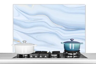 Obrázok produktu pre MuchoWow® Splashback Kuchyňa - Kuchynský backsplash - Ochrana steny pre sporák a drez Mramor - Vlna - Modrá - Vzory - Mramorový vzhľad - Pastelový