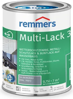 Produktbild von Remmers Multi-Lack 3in1 silbergrau (RAL 7001) 0,75 l, Lackfarbe