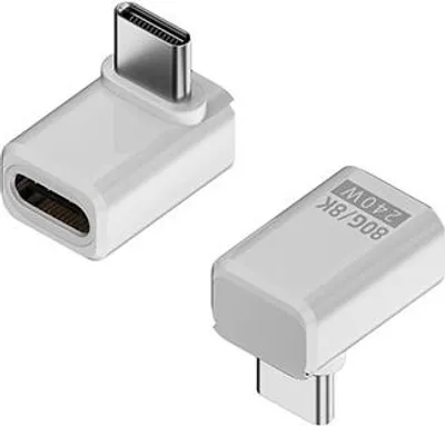 Produktbild von INF 240W 80Gbps USB-C Adapter Stecker auf Buchse - Winkel (2er-Pack) Weiß