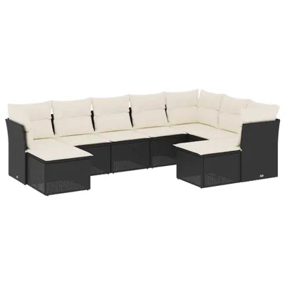 Produktbild von vidaXL 9-tlg. Garten-Sofagarnitur mit Kissen Schwarz Poly Rattan