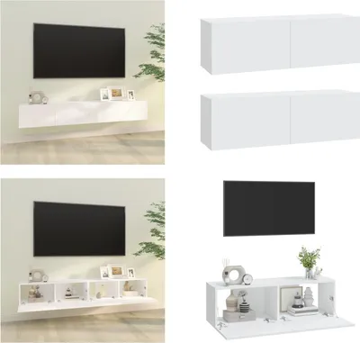 Produktbild von vidaXL TV Wandschränke 2 Stk. Weiß 100x30x30 cm Holzwerkstoff - TV-Wandschrank - TV-Wandschränke - TV-Schrank - TV-Möbel