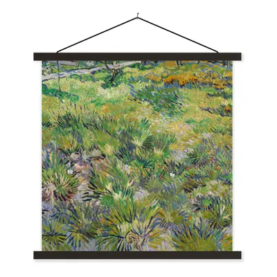 Produktbild von MuchoWow® Textilposter Langes Gras mit Schmetterlingen - Vincent van Gogh 90x90 cm mit schwarzem Rahmen - Magnetisches